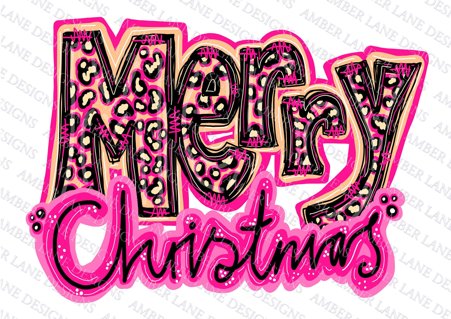 Merry Christmas Pink and Leopard,hand lettered png digital file