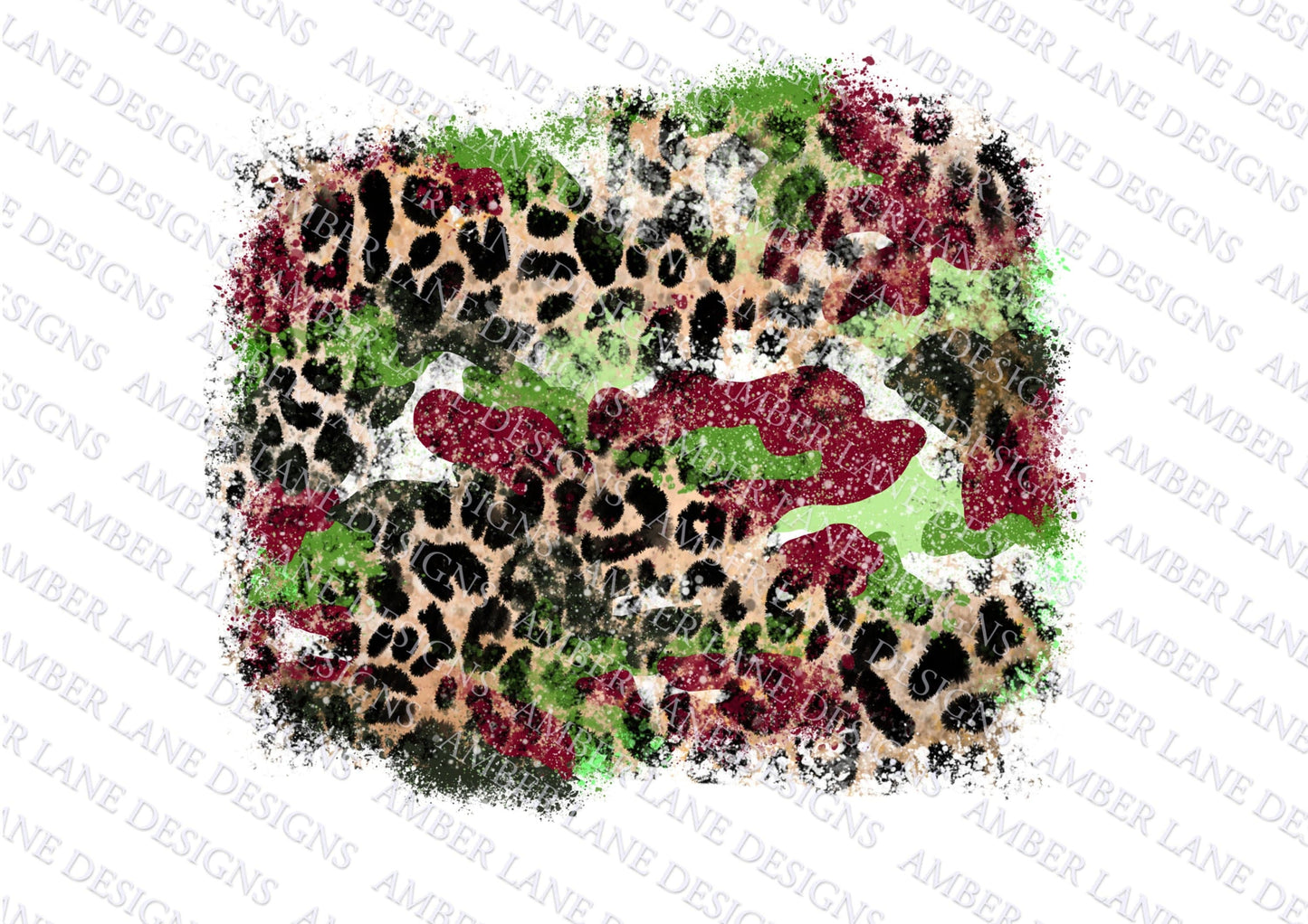 Festive Feline Fusion: Christmas Camouflage Leopard Background PNG Distressed Grunge Splash Background