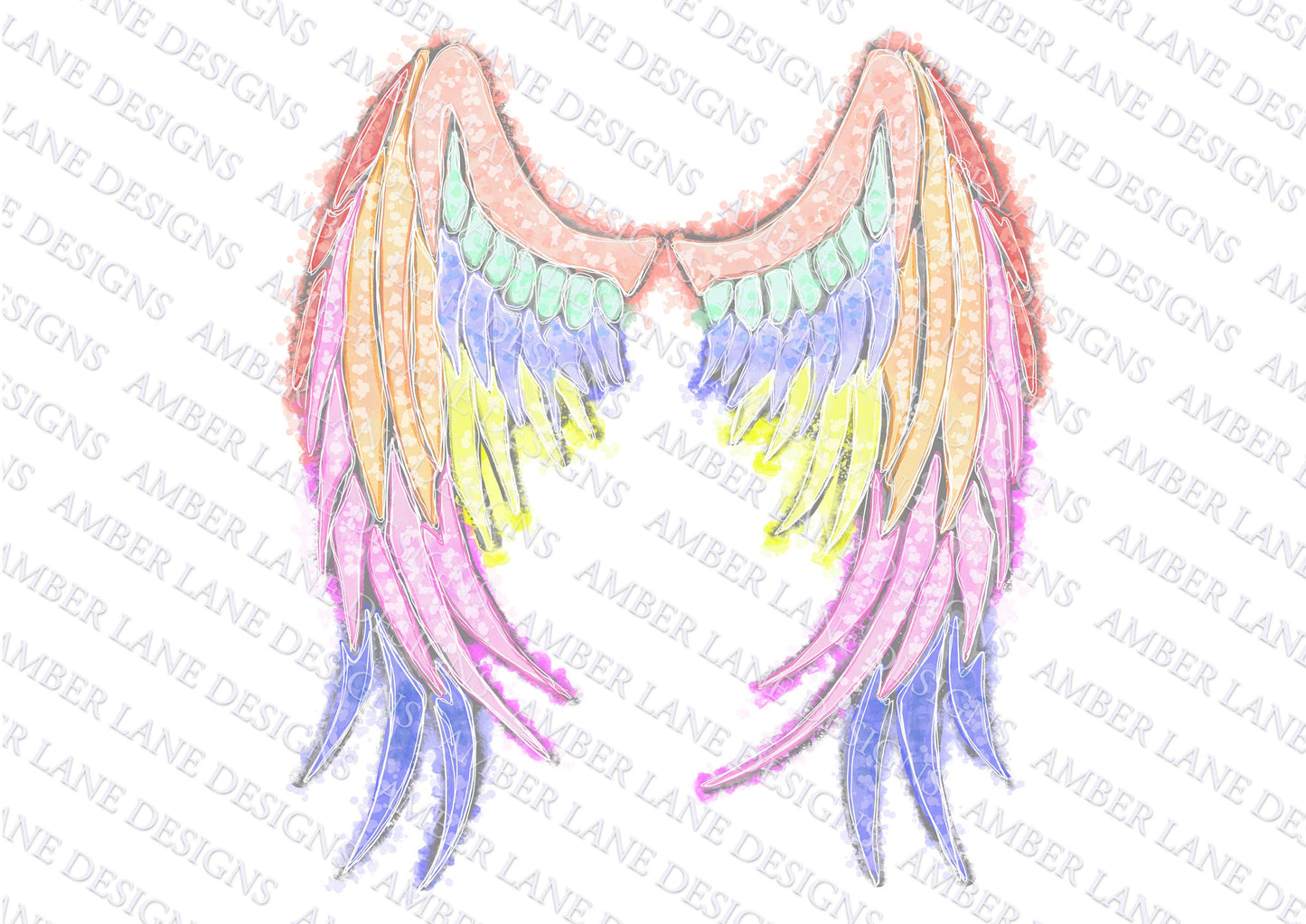 Rainbow Angel Wings, pale colors, PNG sublimation - png file only