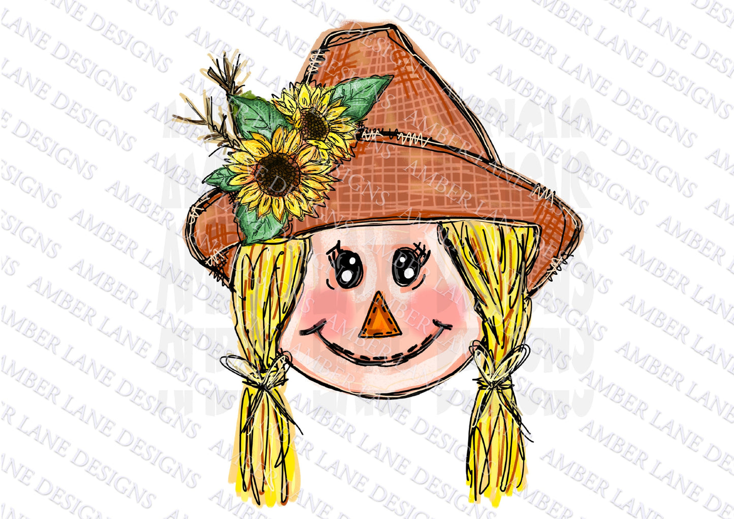 Scarecrow Png | Scarcrow Girl Sublimation graphics |Fall Colors  Watercolor -INSTANT DOWNLOAD