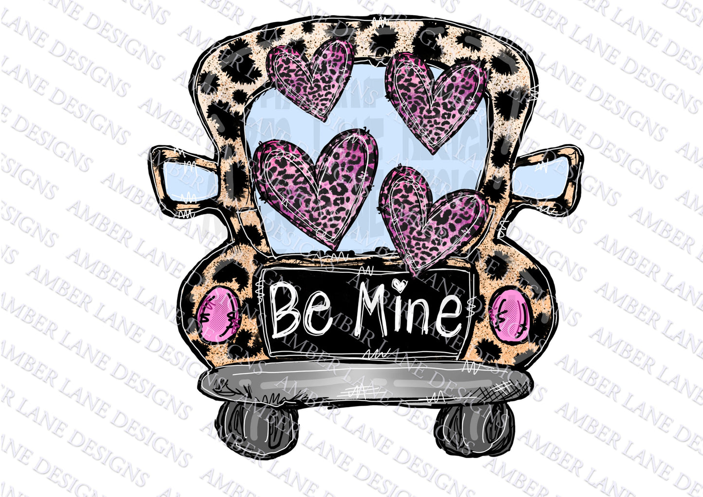 Leopard Hearts Truck png, Be mine, Valentine Sublimation File