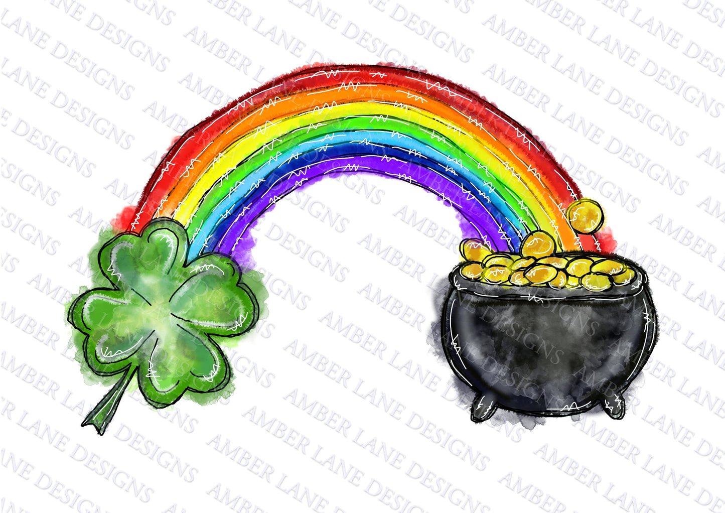 Rainbow and Pot of Gold St. Patrick's Day With  Four Leaf Clover PNG file
