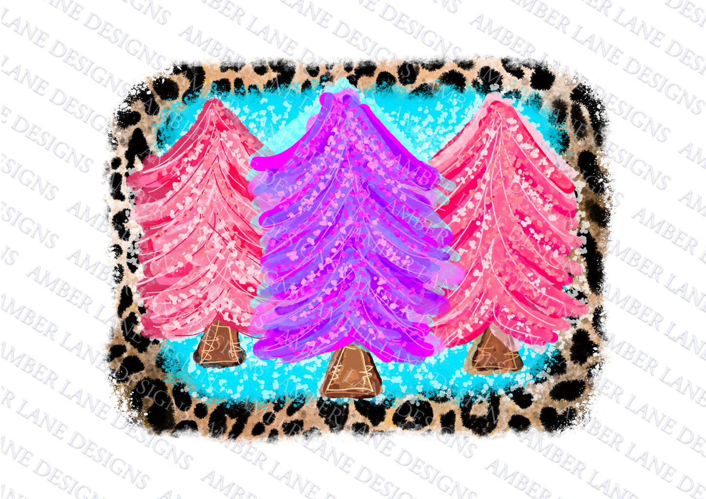 Joyful Celebrations Three Pink and Purple Christmas Trees Holiday Traditions Leopard and Turquoise PNG  Christmas Spirit