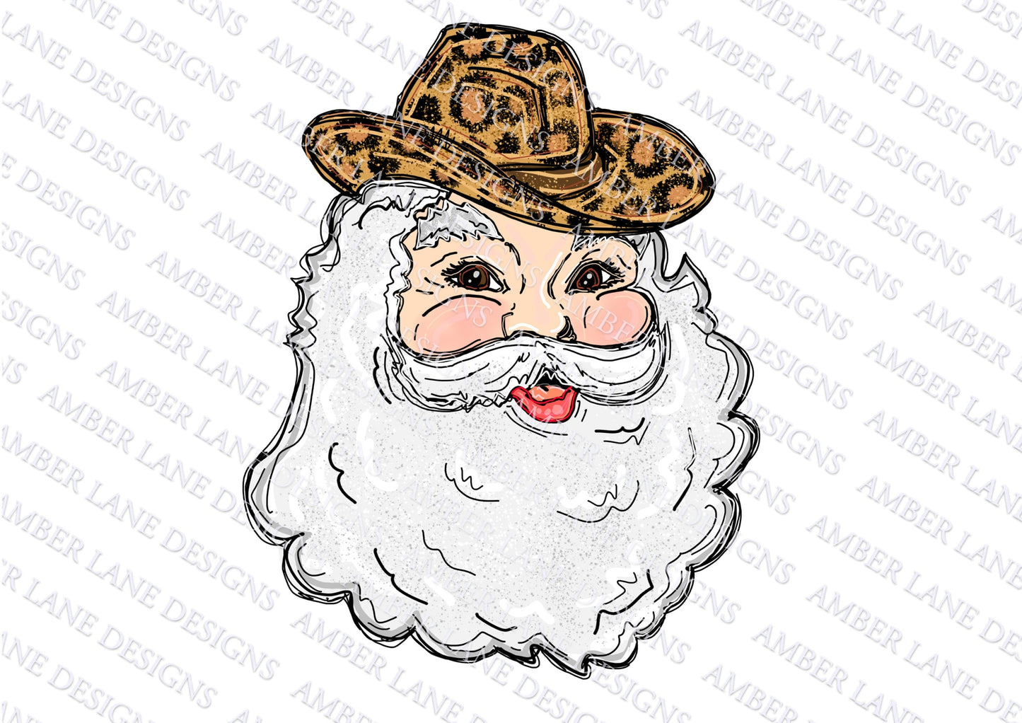 Father Christmas in Fur: Vintage Santa Claus with Leopard Cowboy Hat Countryside Kris Kringle