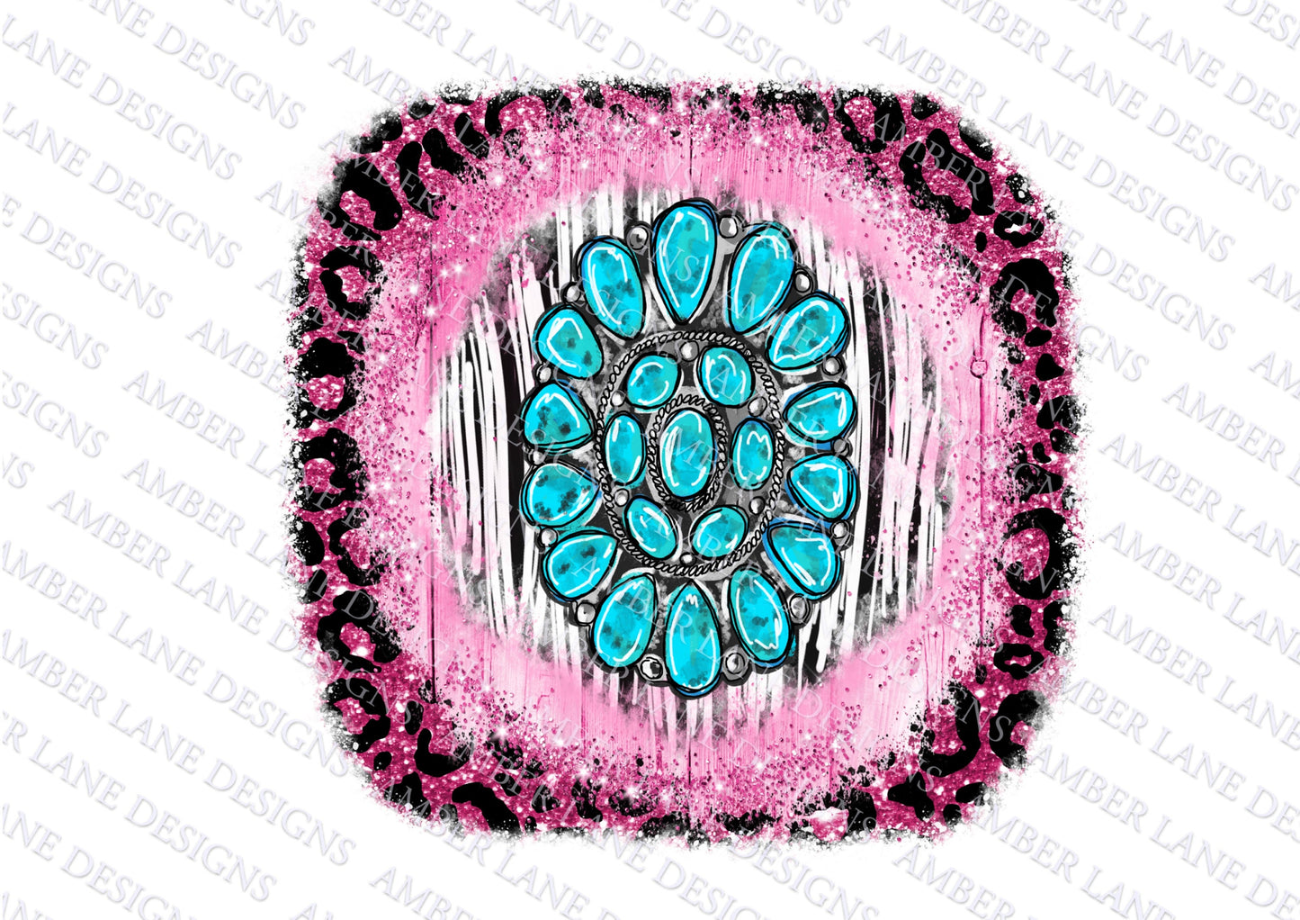Turquoise Western Gem Stone With Pink leopard print and glitter, png , (file only)