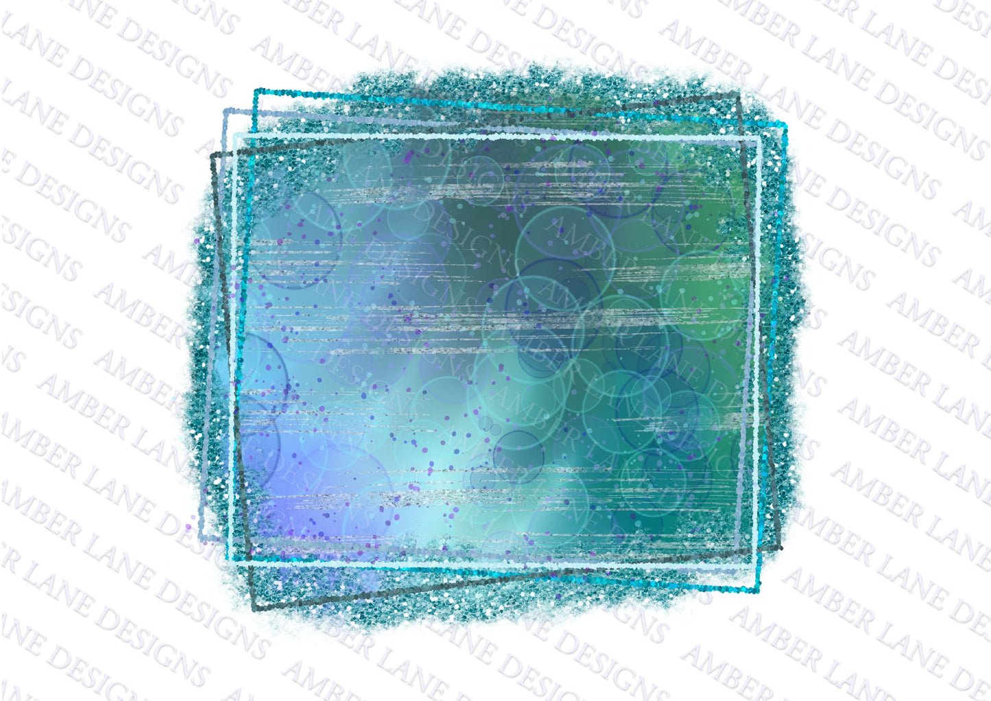 Bubble Blue Glitter frame, hand drawn elements ,  png file