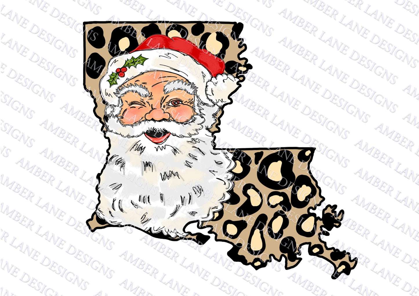 Louisiana State With Vintage Santa, Louisiana state PNG Sublimation,