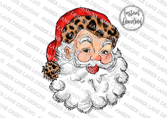 Vintage Santa Claus Leopard Santa Hat Christmas Sublimation Design | Father Christmas PNG Design Nostalgic Noel: Retro Claus with Spots