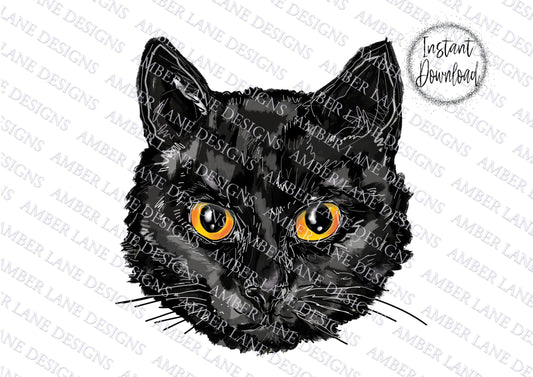 Black Cat With Orange Eyes PNG| Lucky Black Cat | Halloween | Instant download |Sublimation Graphics | Cat Clipart