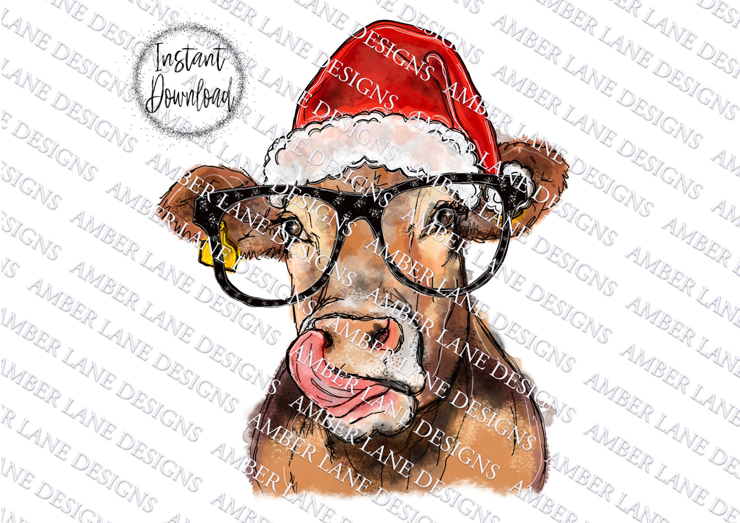 Cow lick with glasses and Santa hat PNG | Cow in Santa Hat | . tumbler wrap