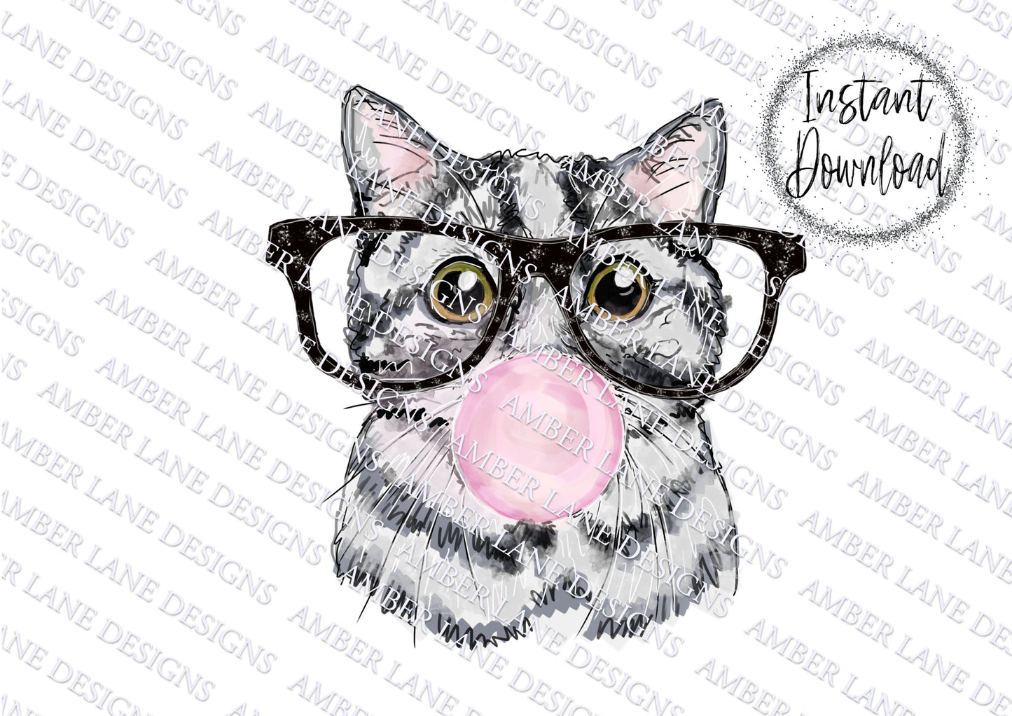 Cat blowing Bubble Gum With Glasses PNG instant download |Sublimation Graphics | Cat Clipart
