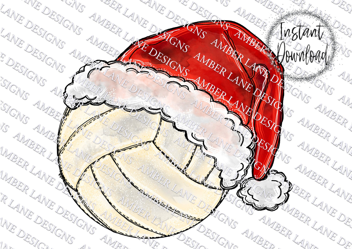 Volleyball with santa hat, Watercolor Sublimation PNG Design