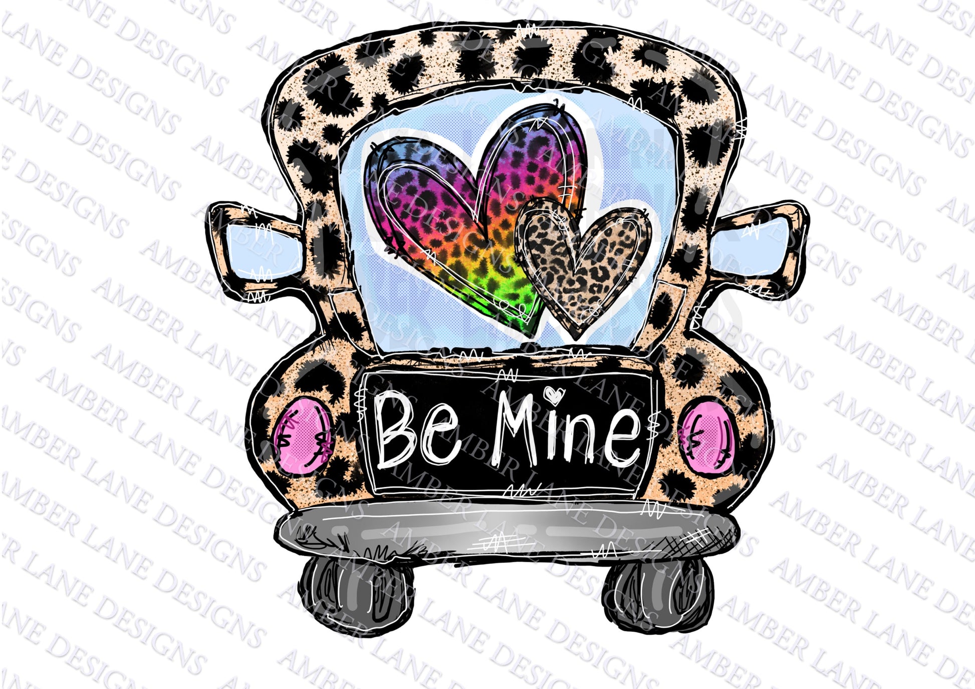 Leopard Hearts Truck png, Be mine, Valentine Sublimation File