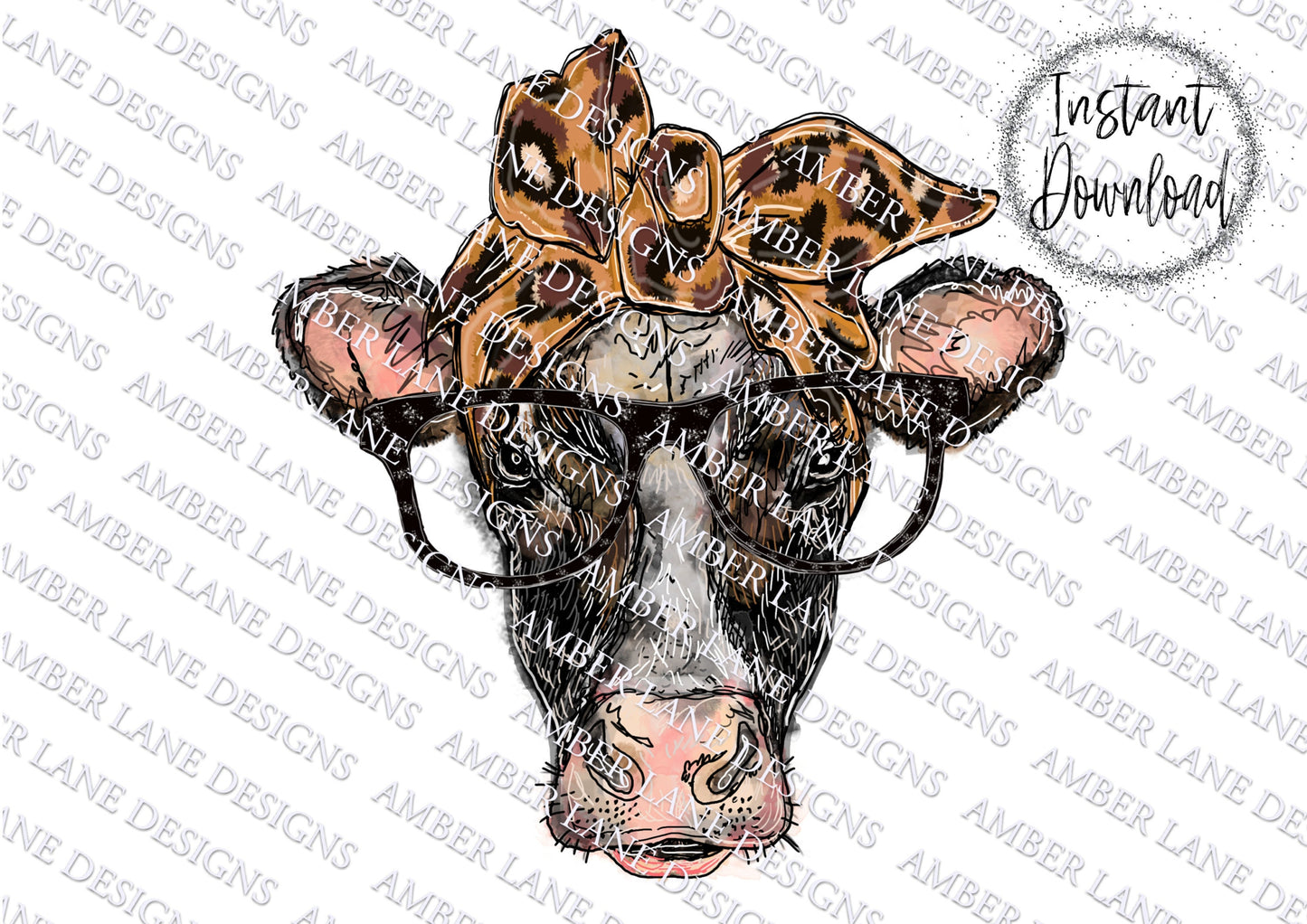 Cow with bandana and Glasses  PNG | Hand Drawn | Sublimation PNG |