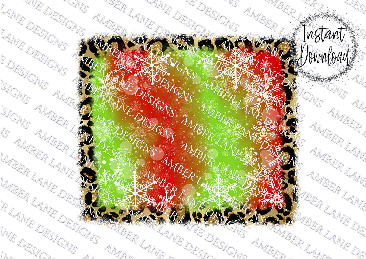 Red and Green snowflake  and Leopard Background , With glitter png file