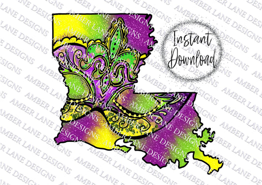 Louisiana Mardi state map, Mardi Gras decoration, Masquerade ball png file