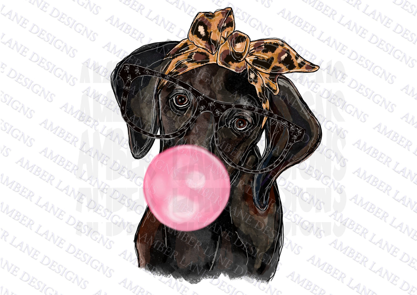 Great Dane Puppy With glasses, bubblegum and leopard bandana Png Sublimation digital file.