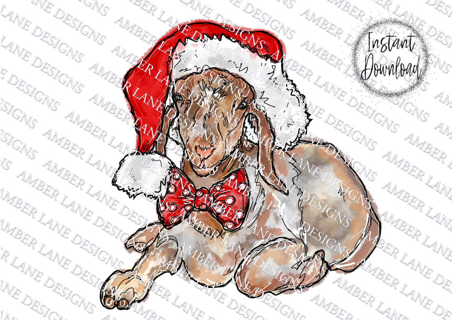 Christmas Goat With Santa hat PNG  | Hand Drawn | Sublimation PNG |