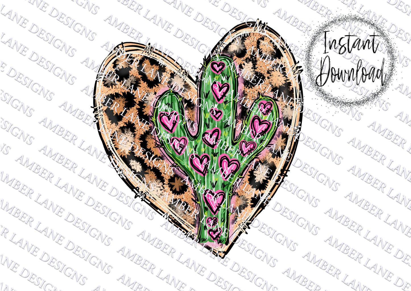 Cactus Leopard Heart Png Sublimation |Watercolor  PNG |Hand Drawn | Sublimation PNG
