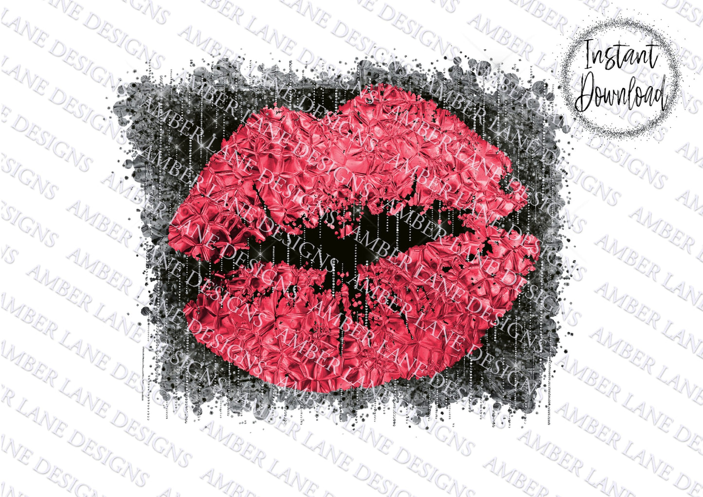 Valentines Foil Red glitter lips on glitter Splatter background | Sublimation png