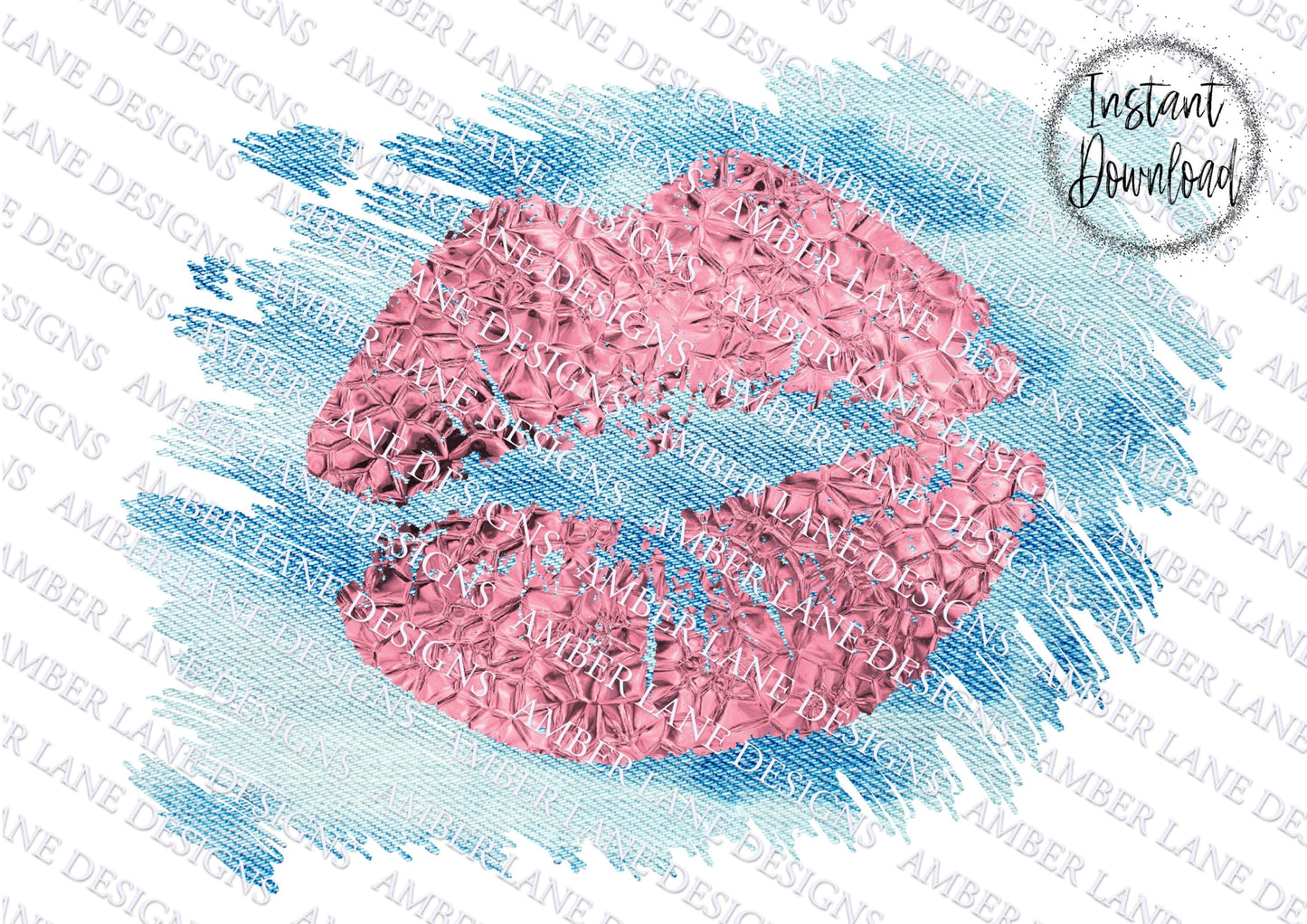 Valentines Foil Pink glitter lips on denim background | Sublimation png