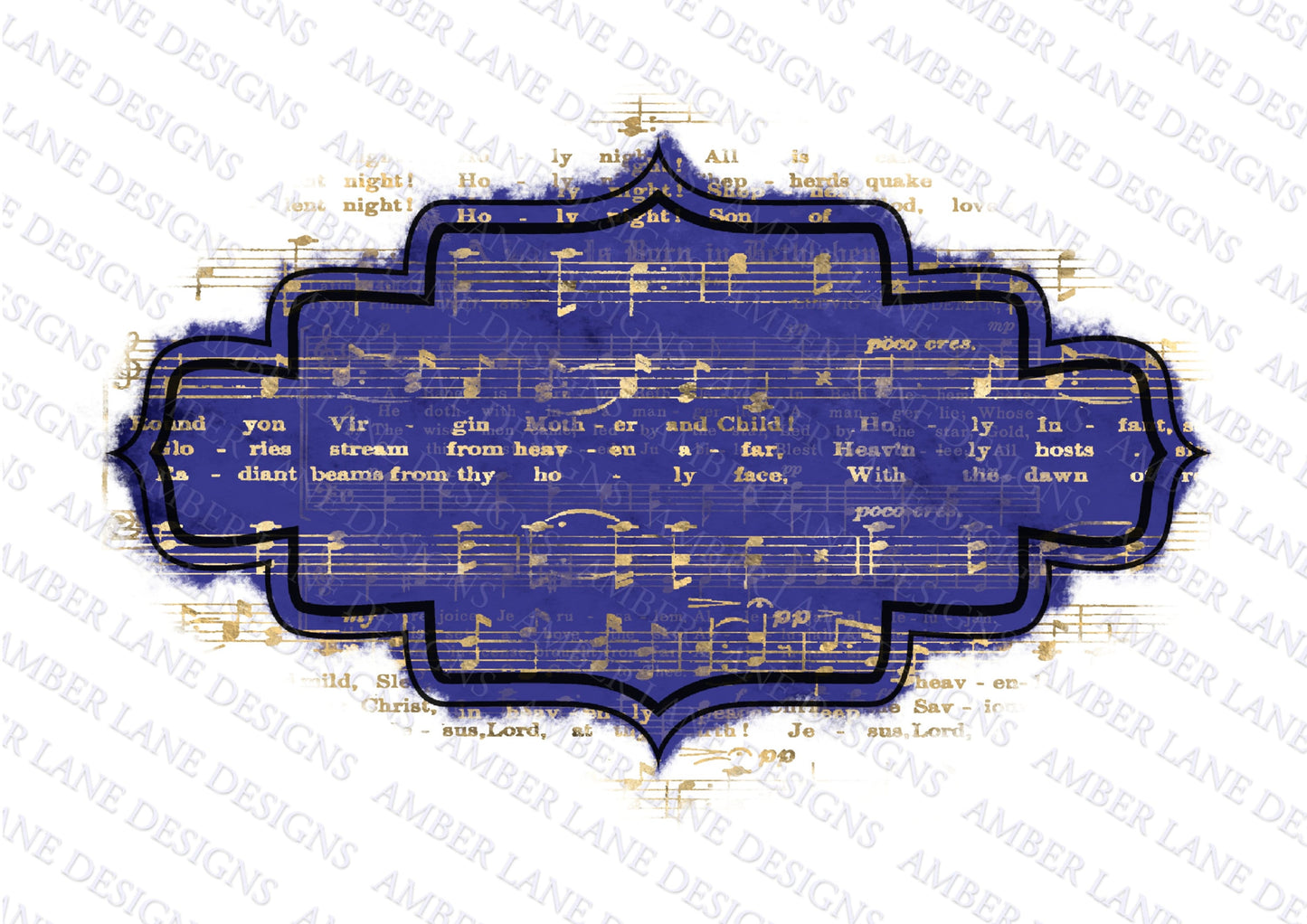 Gold Christmas and Navy Music Background Frame ,  png file