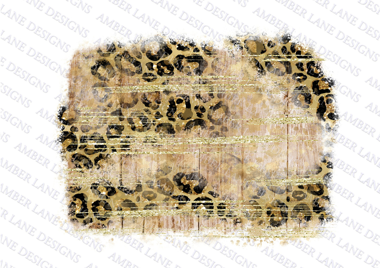 Wood Splash Frame With Gold and Leopard Glitter print ,  png file