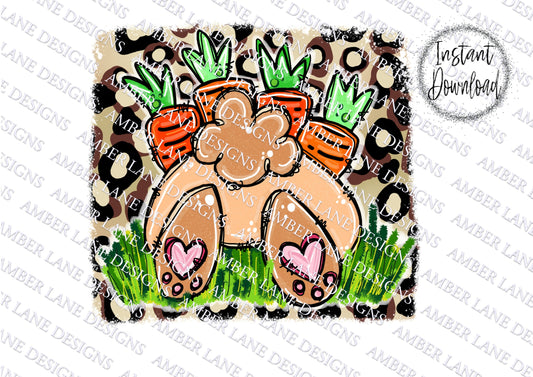 Whimsical Cheeky Bunny Charm Easter Bunny Butt with carrots, Fluffy Tails and Spots leoaprd background| Sublimation PNG Sassy