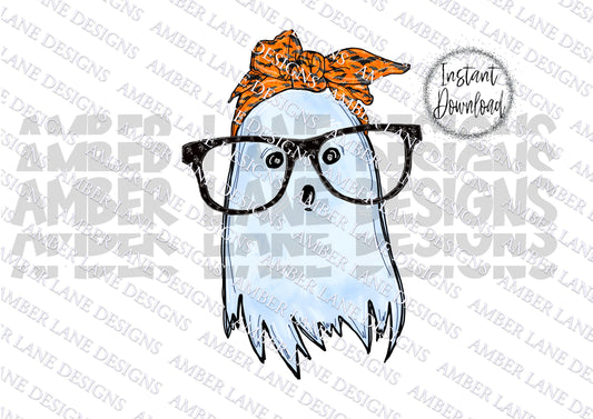 Cute Ghost With Glasses And Bandana png | Halloween PNG | halloween art| Halloween Sublimation -INSTANT DOWNLOAD