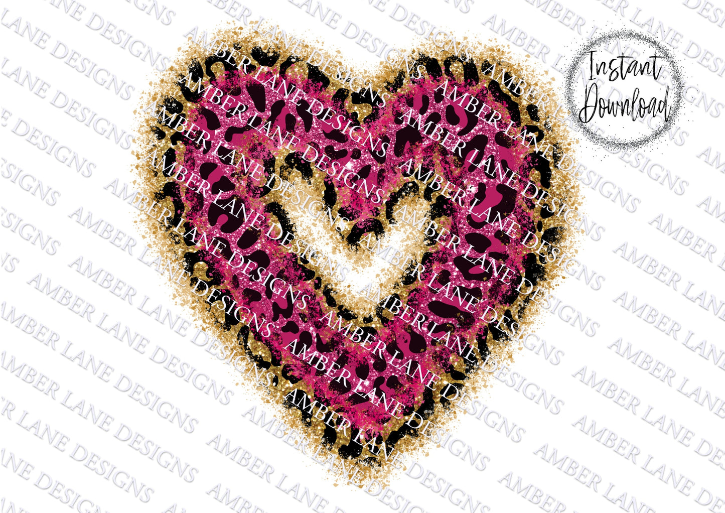 Gold and Pink Glitter leopard heart  ,PNG,  Sublimation file