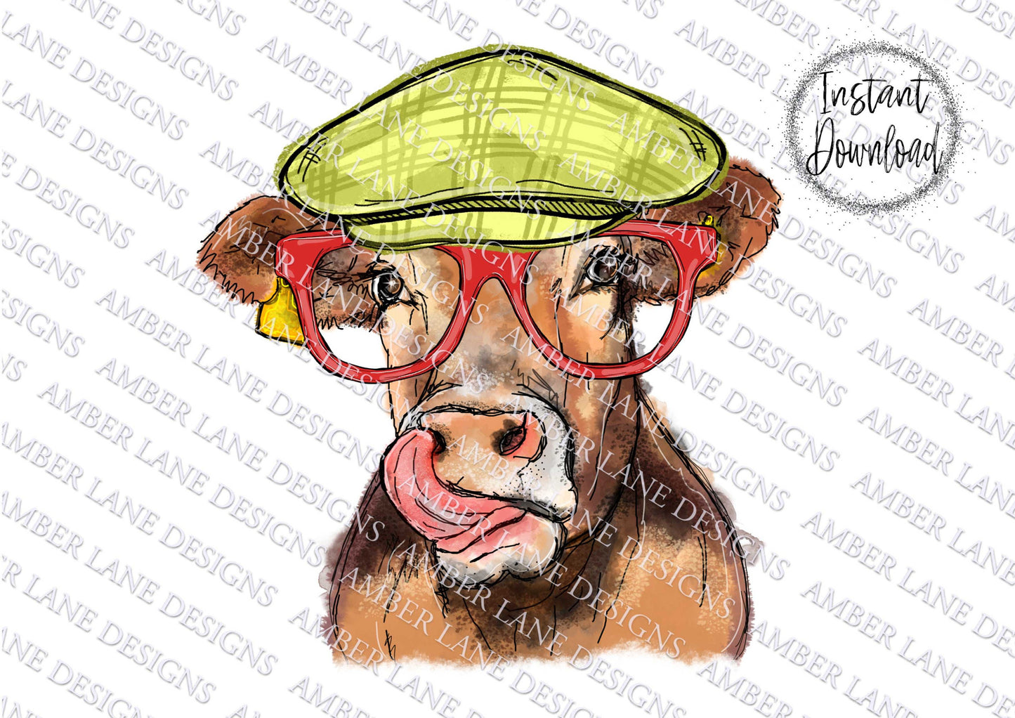 Cow lick PNG  With cap and glasses, Sublimation PNG , tumbler wrap