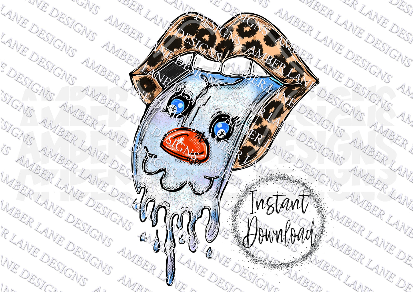 Snowman Dripping Tongue with  Leopard lips, png file , Chrsitmas lips, Sublimation
