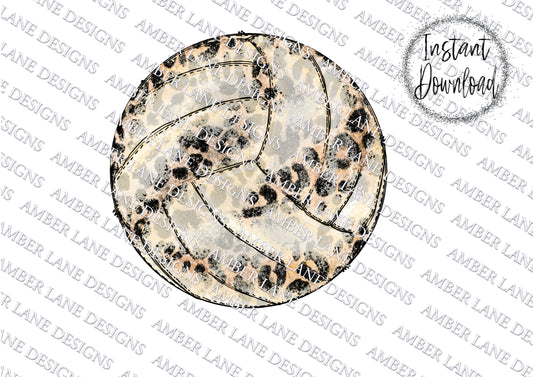Leopard Volleyball Watercolor Sublimation PNG Design