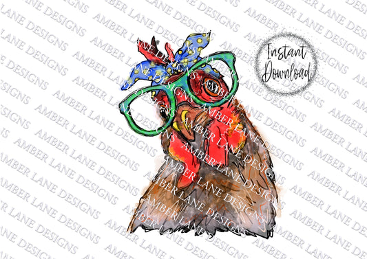 Chicken with bandana and glasses PNG | Hand Drawn | Sublimation PNG |