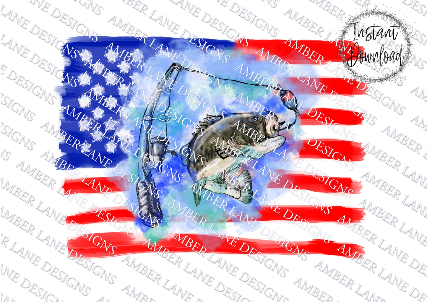 Fish American Flag PNG | USA Fathers Day PNG |Hand Drawn | Sublimation |Original Art