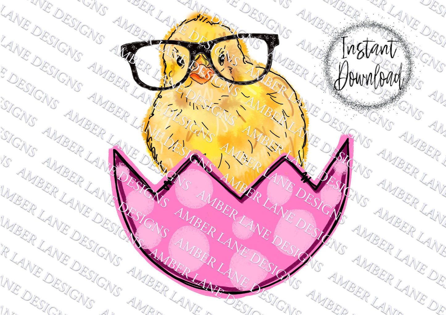 Hatched Easter Chick With Glasses  | Hand Drawn |  | png file