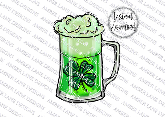 St Patrick's Day Lucky Green Beer and Clover, png file
