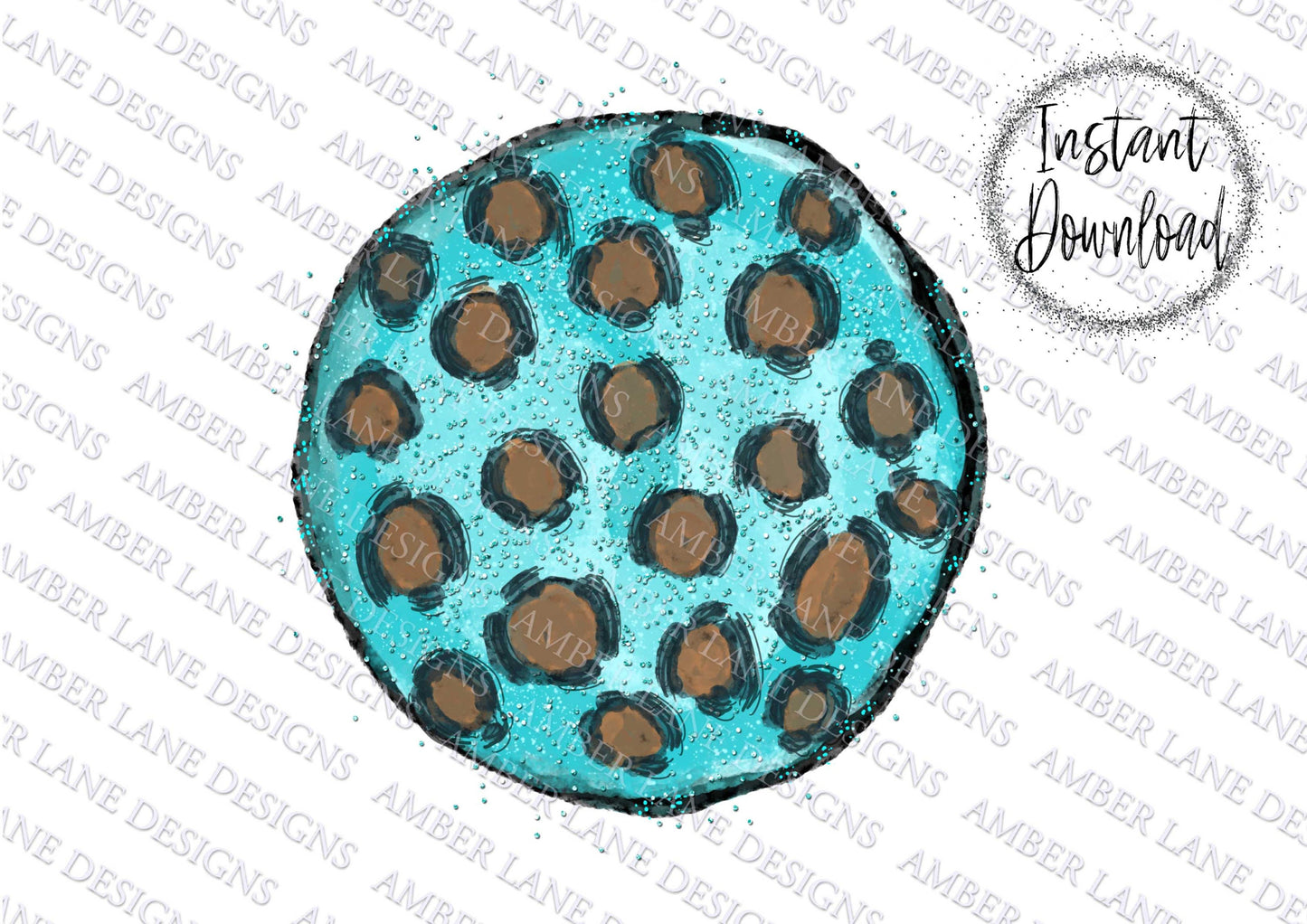 Turquoise and leopard circle frame with glitter  , png file , (file only)
