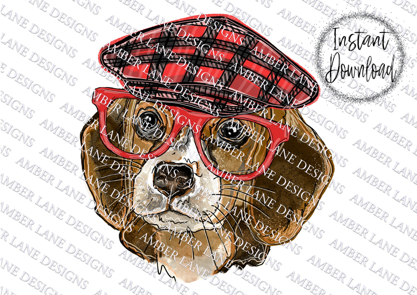 Beagle Puppy With Buffalo plaid Cap and  Red glasses, Png Sublimation digital file. tumbler wrap