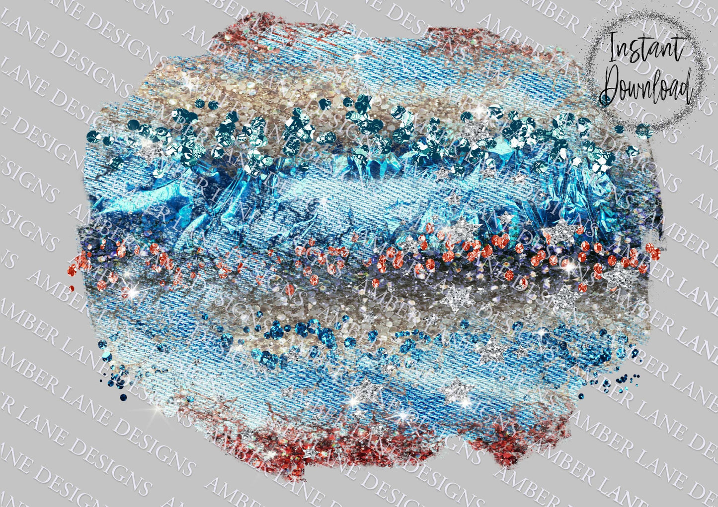 USA glitter and denim frame, 4th July ,PNG file,