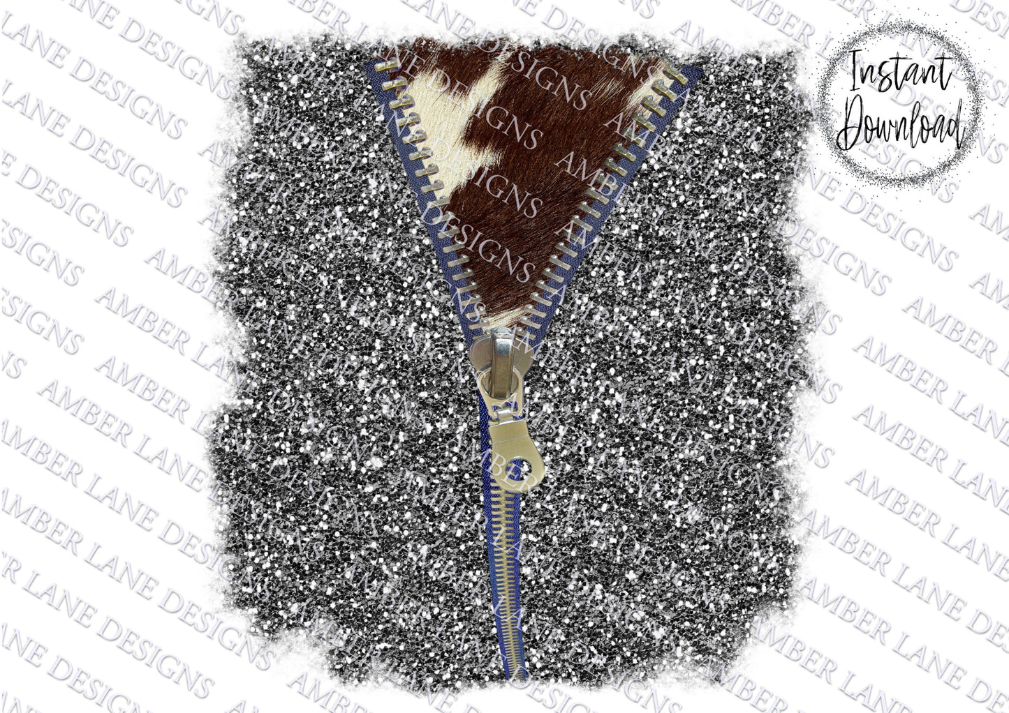 Zipper with cowhide and glitter background, Sublimation png
