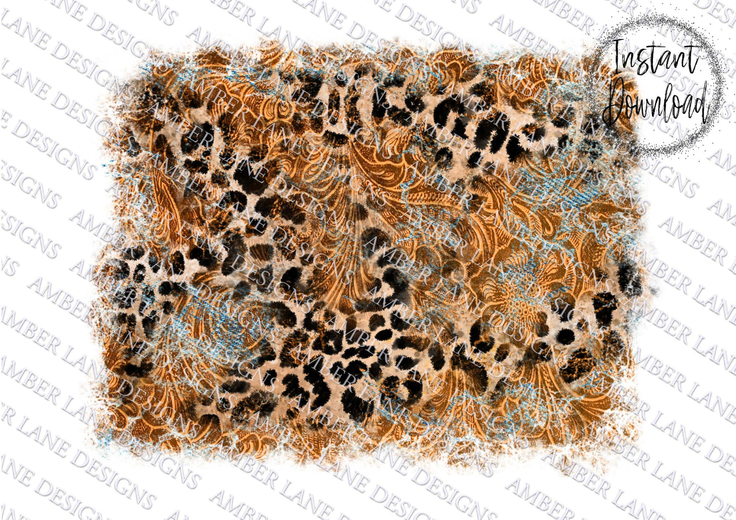 Distressed Tooled Leather, leopard and denim, png file , (file only)