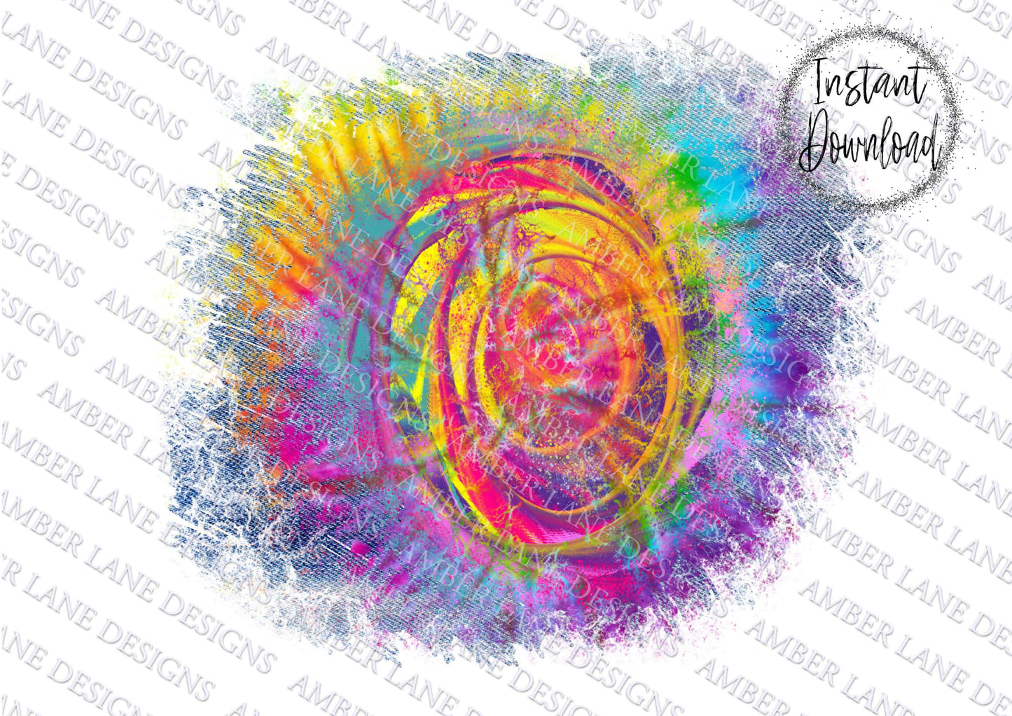 Tie Dye and denim, watercolor distressed frame, background png file
