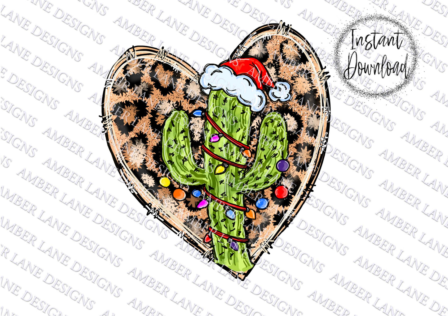 Christmas Cactus With Leopard heart and santa hat Png Jungle Bells Beauty