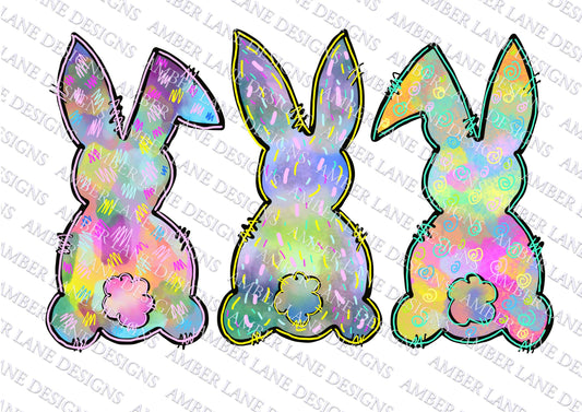 Three Rainbow Easter Bunny Butts Sublimation | PNG Design | Hand Drawn