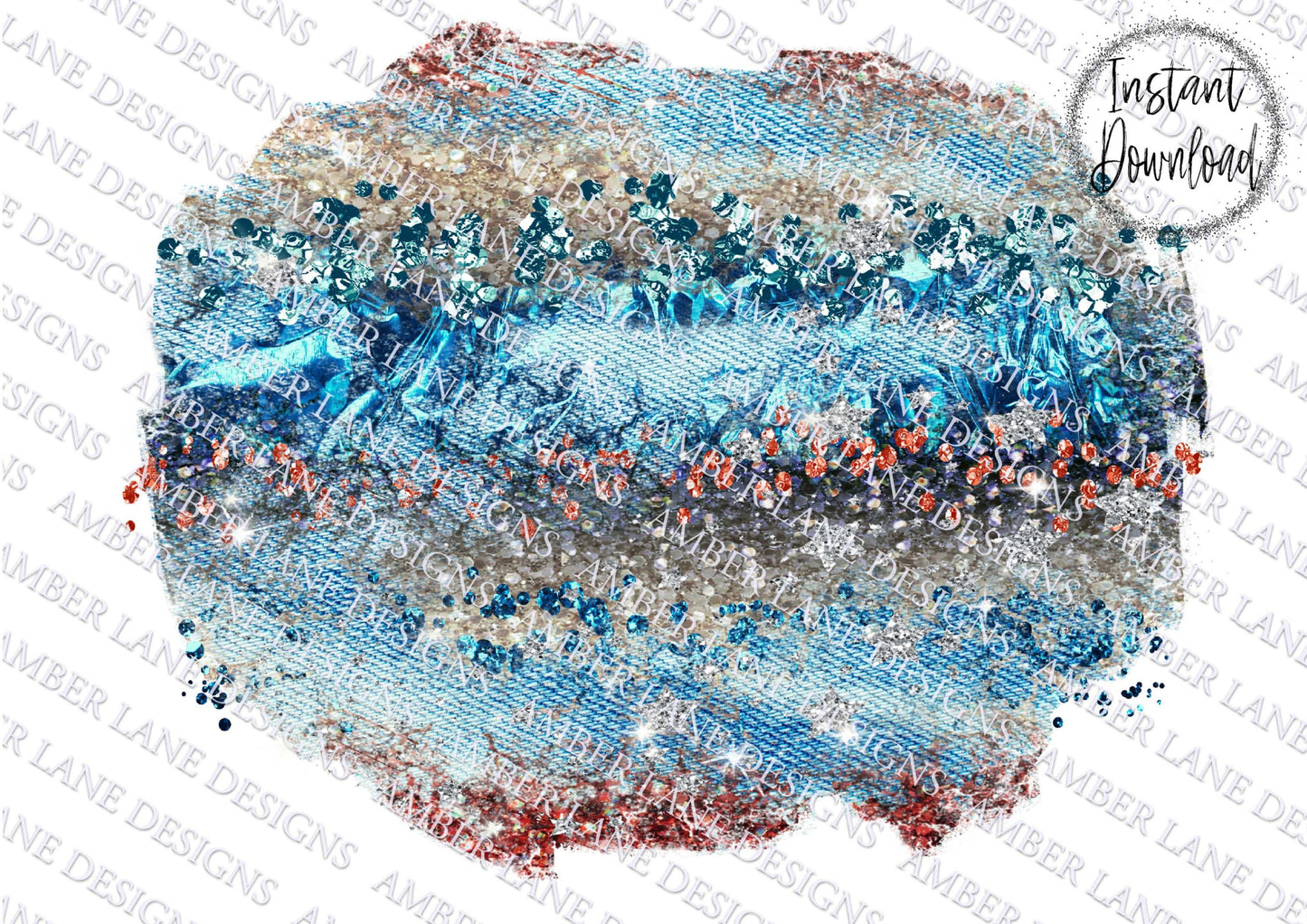 USA glitter and denim frame, 4th July ,PNG file,