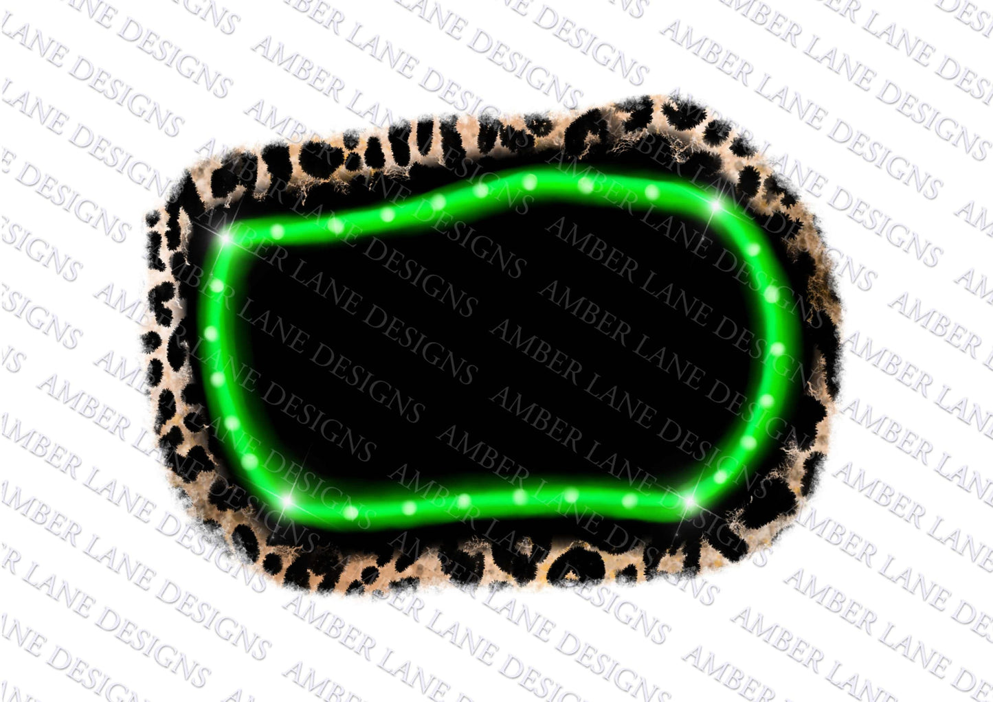 Green Neon Lights Leopard splash frame,  hand drawn. png file