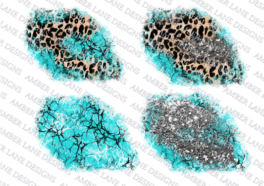 Turquoise leopard and glitter patches, design elements for t-shirts, 4 png files tumbler wrap