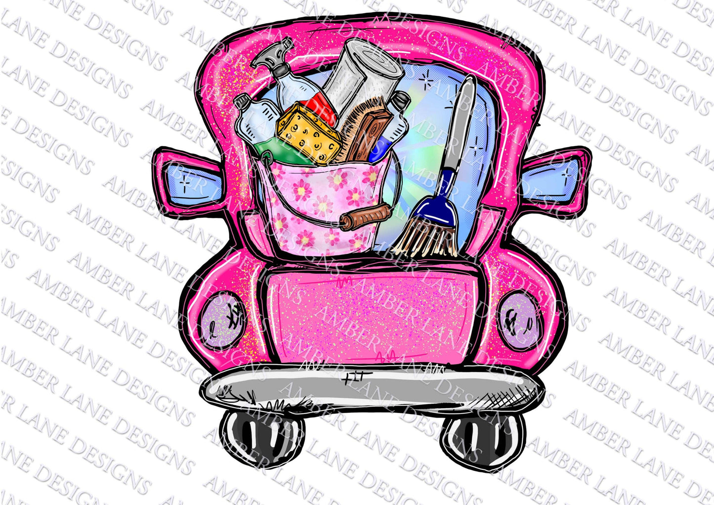 Pink Cleaning Lady  pick- up, truck png file, Sublimation Design
