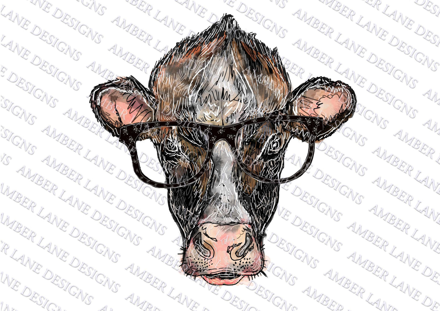 Cow Face  with Glasses PNG | Hand Drawn | Sublimation PNG |  tumbler wrap